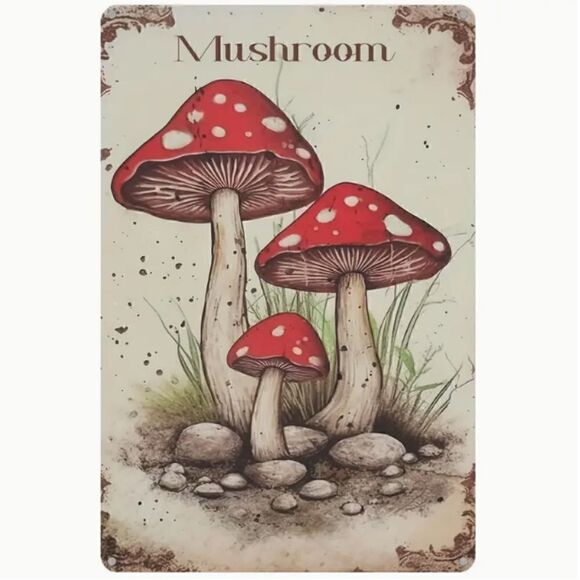 NEW HOT ITEM Red Mushroom Vintage Style Metal Sign Retro Boho Hippie Wall Decor - Picture 1 of 3